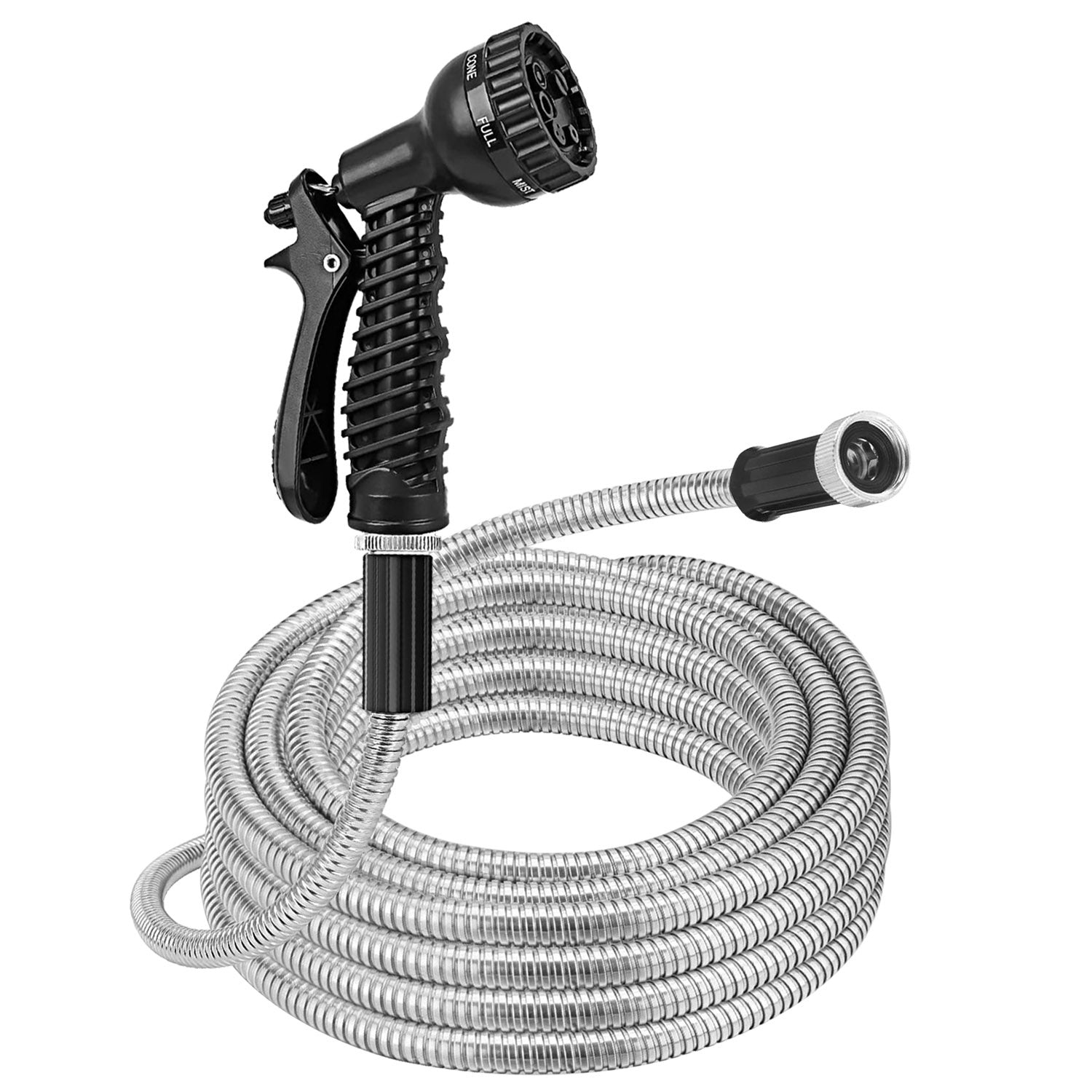 25FT-50FT-100FT Options -- 1Pc Heavy Duty Stainless Steel Garden Hose Garden Watering Kit Metal Water Hose With 2 Nozzles 12 Patterns Flexible Extendable Kink Tangle Puncture Resistant Dog Proof