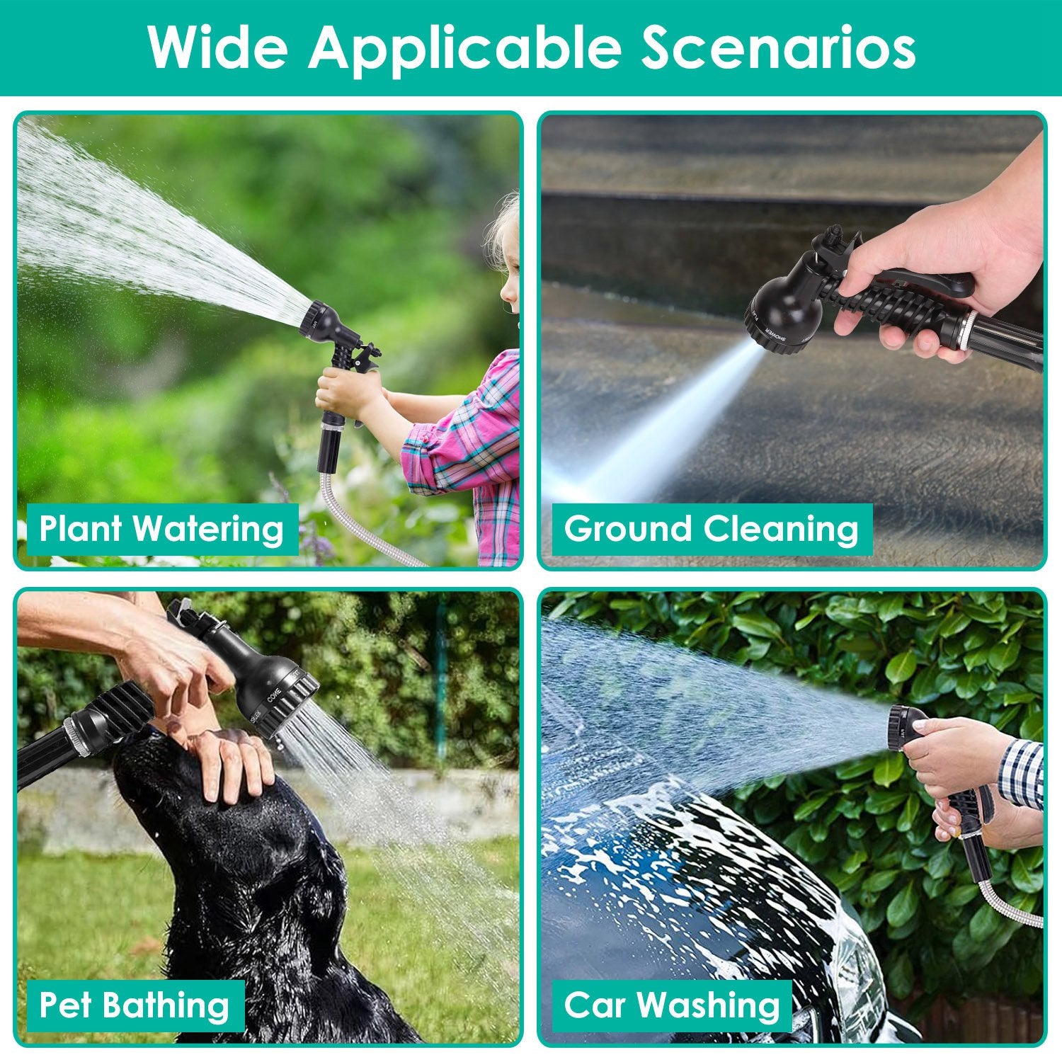 25FT-50FT-100FT Options -- 1Pc Heavy Duty Stainless Steel Garden Hose Garden Watering Kit Metal Water Hose With 2 Nozzles 12 Patterns Flexible Extendable Kink Tangle Puncture Resistant Dog Proof